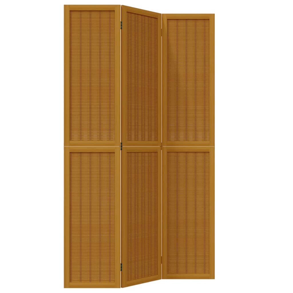 Room Divider 3 Panels Brown Solid Wood Paulownia